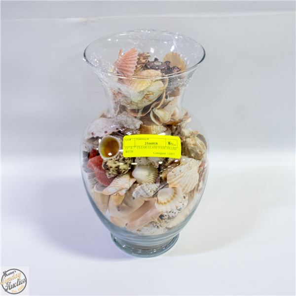 11" X 7" CLEAR GLASS VASE FILLED WITH