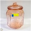 Image 1 : PLANTERS PEANUTS PINKISH GLASS WITH LID H-12"