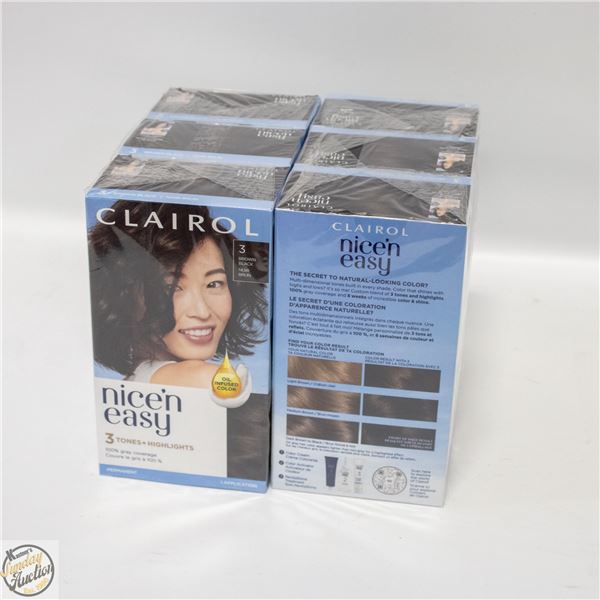 6 X NICE AND EASY 3 BROWN BLACK HAIR DYE KITS