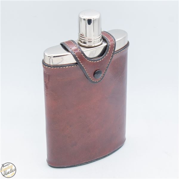 VTG BOSCA LEATHER HAND STAINED HIDE FLASK, USA