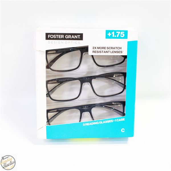 FOSTER GRANT 3 READING GLASSES, 1 CASE, +1.75