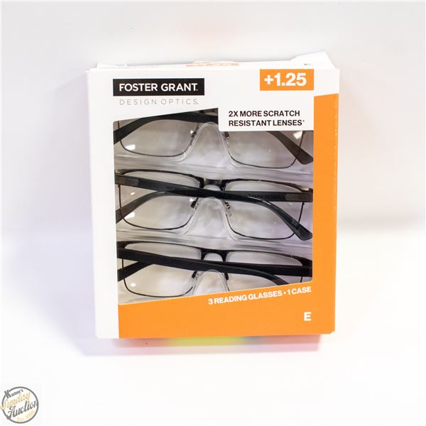 FOSTER GRANT 3 READING GLASSES, 1 CASE, +1.25