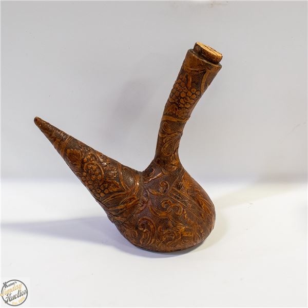 VINTAGE LEATHER WRAPPED SPANISH PORRO WINE