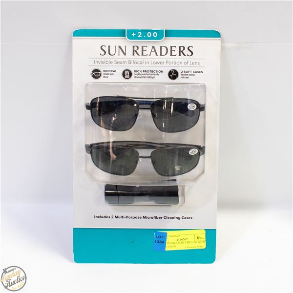 NEW SUN READERS 2 PK +2.00 WITH MICROFIBER