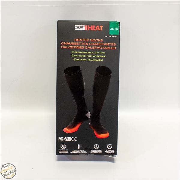 NEW 32 HEAT HEATED SOCKS, SIZE XL, W/ RECHARGEABLE