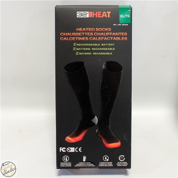 NEW 32 HEAT HEATED SOCKS, SIZE XL, W/ RECHARGEABLE