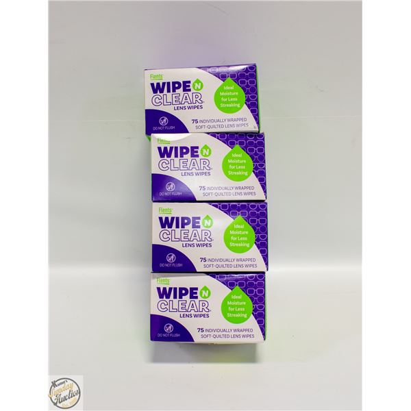 NEW FLENTS WIPE CLEAR LENS WIPES, 4 X 75 PACKS