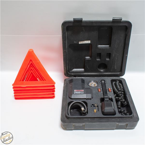ROADSIDE AIR COMPRESSOR KIT WITH 6 ROAD CONES
