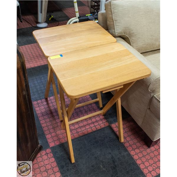 PINE FOLDING TV TABLES- LOT OF 2