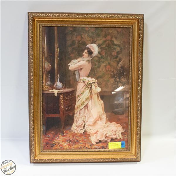 VICTORIAN STYLE ELEGANT LADY IN PINK GOWN FRAMED