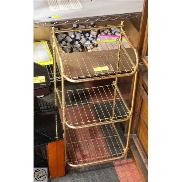 VINTAGE GOLDTONE METAL 3 SHELF WALL RACK- 28" TALL