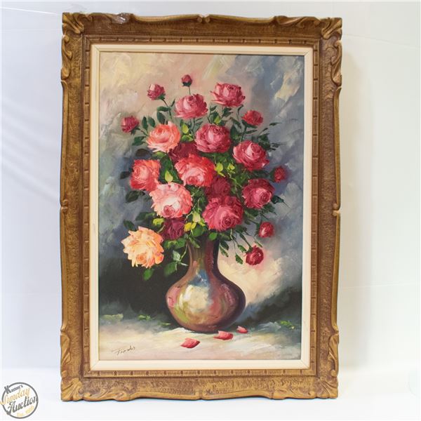 VINTAGE SIGNED OIL PAINTING FLORAL SIGNED FRANKS