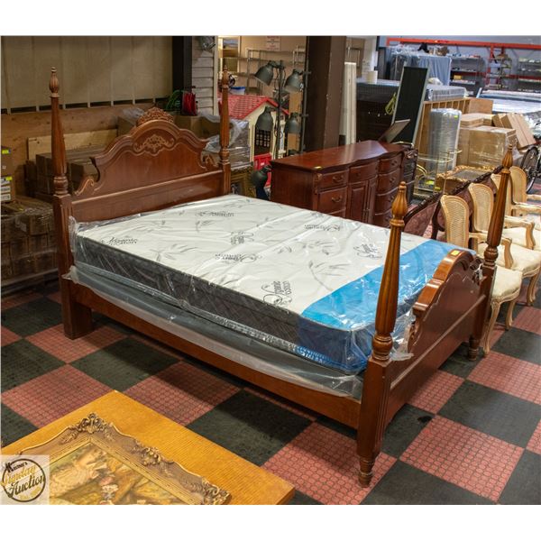 VINTAGE MAHOGANY 4 POST WOOD QUEEN BED FRAME