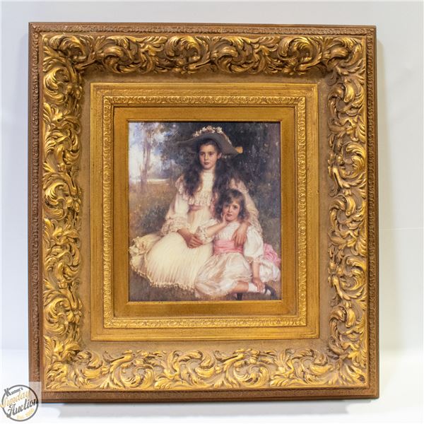 VINTAGE FRAMED PRINT "TWO SISTERS" BY R.E MORRIS