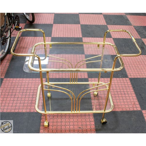 VINTAGE BRASS TROLLEY ON WHEELS 31"X35