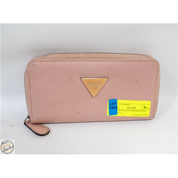 GENUINE GUESS ZIPPERED PINK WALLET 4" X 7.5"
