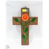 Image 1 : SOLID WOOD CARVED PAINTED CROSS 17.5" TALL,