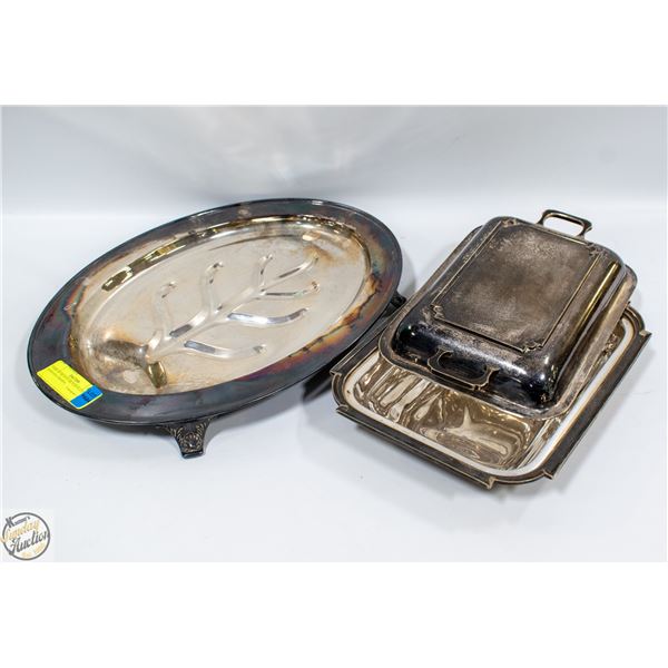 PAIR OF HEAVY SILVER PLATED SERVING DISHES