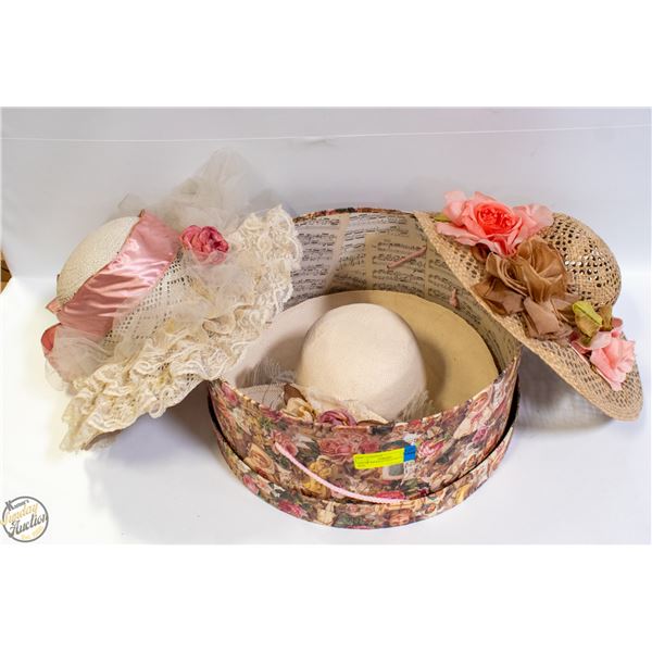 LOT OF VINTAGE HATS WITH HAT BOX