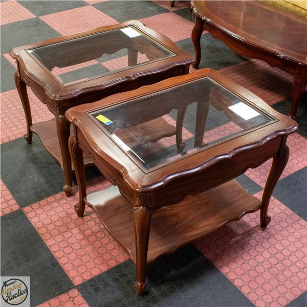 2 VINTAGE GLASS TOP END TABLES 20"X26"X20"