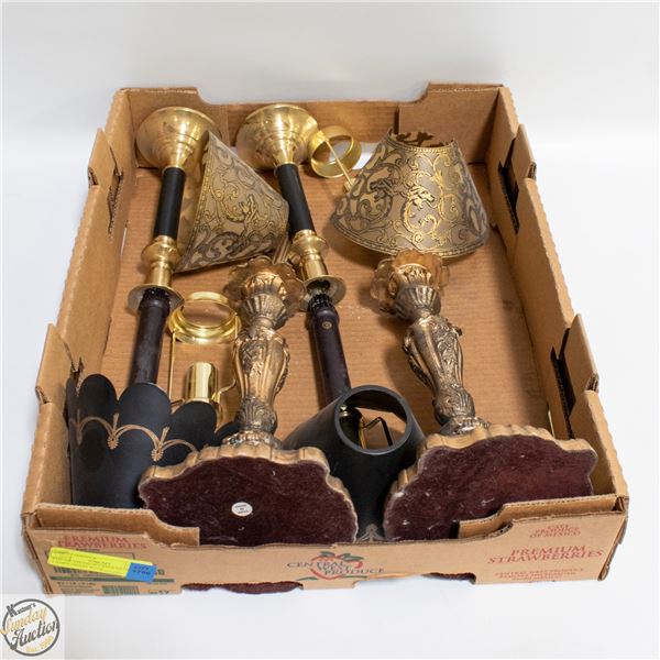 LOT OF VINTAGE CANDLESTICK LAMPS BRASS WITH