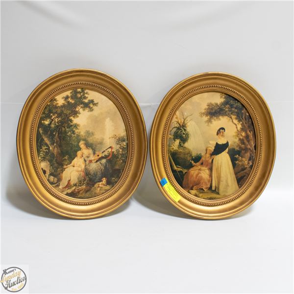 2 VINTAGE OVAL VICTORIAN FRAMED PRINTS WOOD
