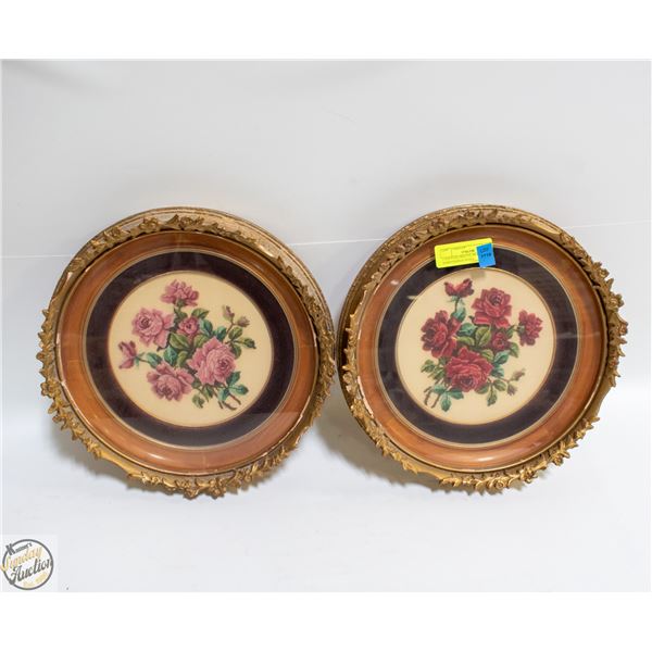2 VINTAGE ORNATE FRAME EMBRODERED ROSES