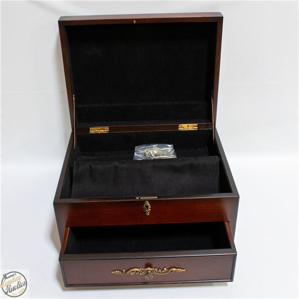 BOMBAY VELVET WOOD BOX W/DRAWER AND SKELETON KEY