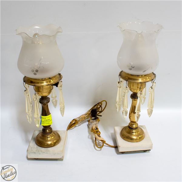 2 VINTAGE BRASS CANDLESTICK STYLE TABLE LAMPS
