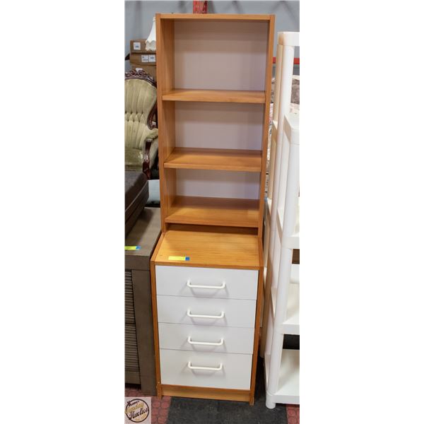 PINE WOOD SHELF WITH 4 DRAWERS 59.5" X 16" X 20"