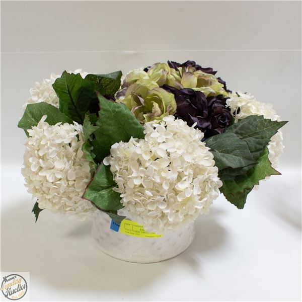 FAUX FLORAL ARRANGEMENT IN CERAMIC POT