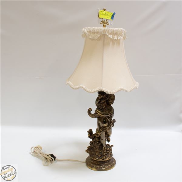 VINTAGE BRASS CHERUB LAMP 21"H