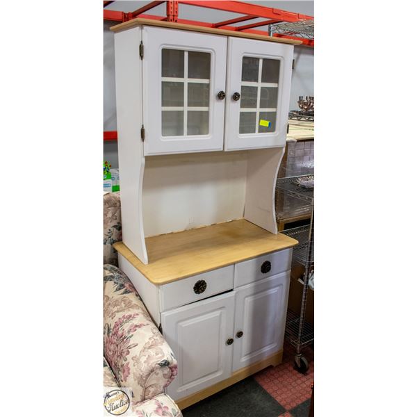 WHITE BAKERS RACK WITH 2 CABINETS 72"X34"X20