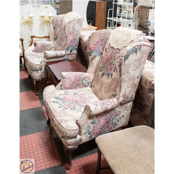 2 VINTAGE HIGH BACK CHAIRS FLORAL PATTERN