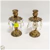 Image 1 : 2 VINTAGE BRASS CANDLESTICK CRYSTAL PRISM HOLDER