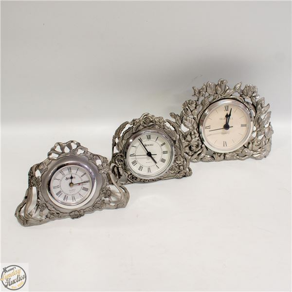 3 VINTAGE SEAGULL ALARM CLOCK BATTERY SILVERTONE
