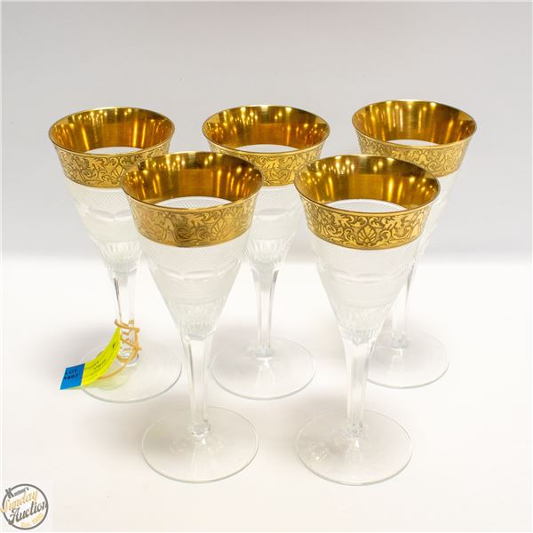 5 VINTAGE MOSER CZECH SPLENDID CUT GOLDPLATED TRIM