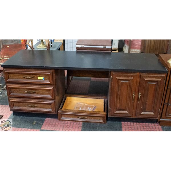 LARGE WOOD DESK WITH 4 DRAWERS 1 CABINET