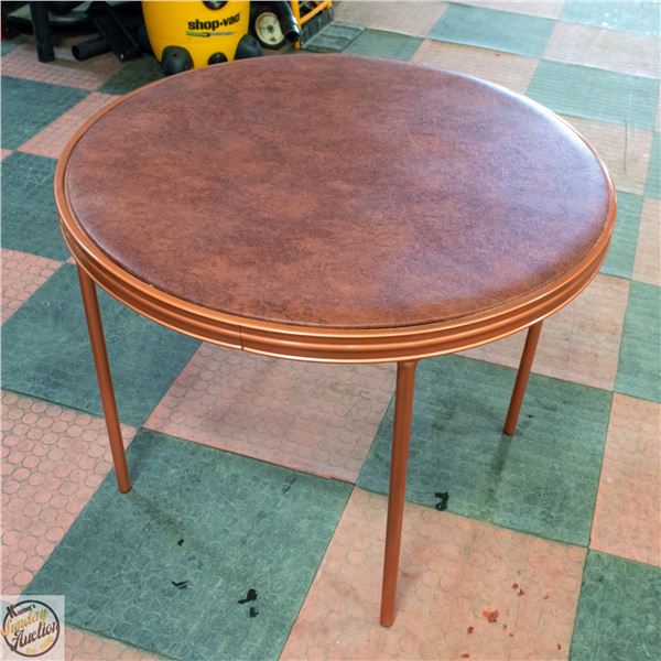 VINTAGE BROWN VYNIL CARD TABLE 28"X36"