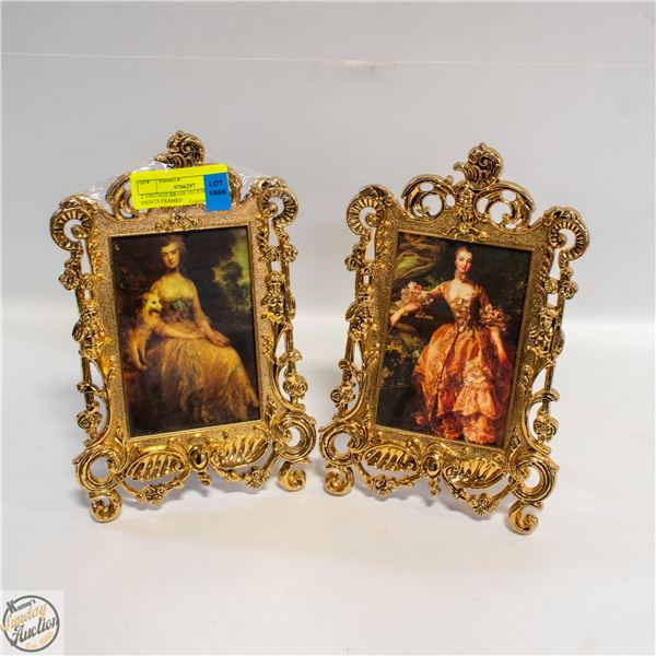 2 VINTAGE BRASS VICTORIAN PRINTS FRAMED