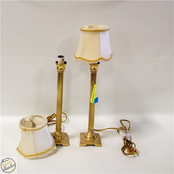 2 VINTAGE BRASS CANDLESTICK STYLE TABLE LAMPS