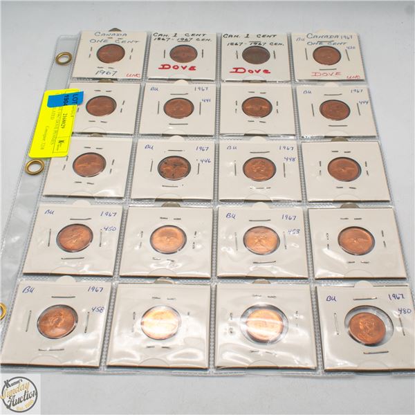 20X 1-CENT 1967 DOVE PENNIES UNCIRCULATED