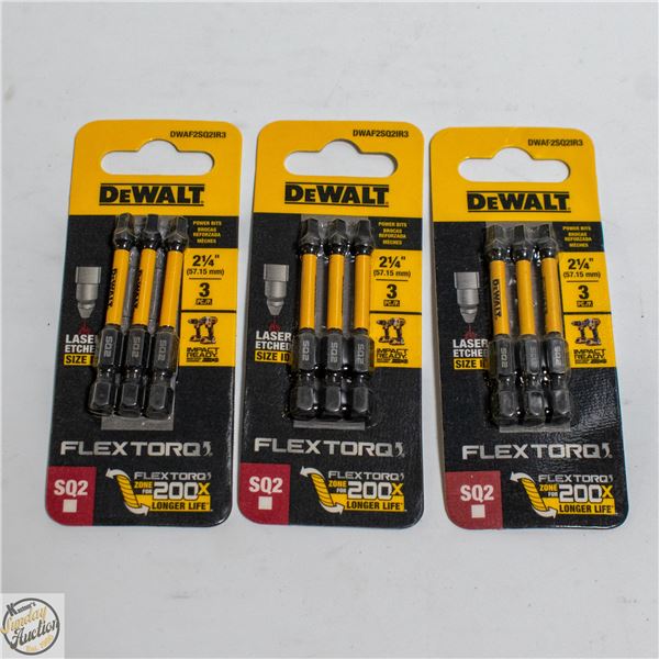 3 PACKS OF DEWALT IMPACT SCREWDRIVER BITS SQ2