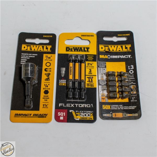 3PKS OF DEWALT IMPACT NUT DRIVER+SCREWDRIVER BITS