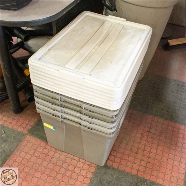 PKG OF 6 80 LITER STORAGE TOTES+LIDS ALL MATCHING
