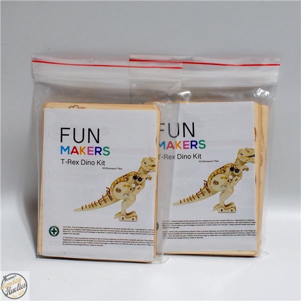 2 WIND UP T-REX DINOSAURS WOODEN CRAFT KITS