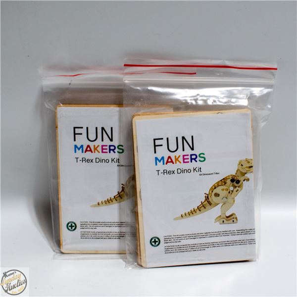 2 WIND UP T-REX DINOSAURS WOODEN CRAFT KITS