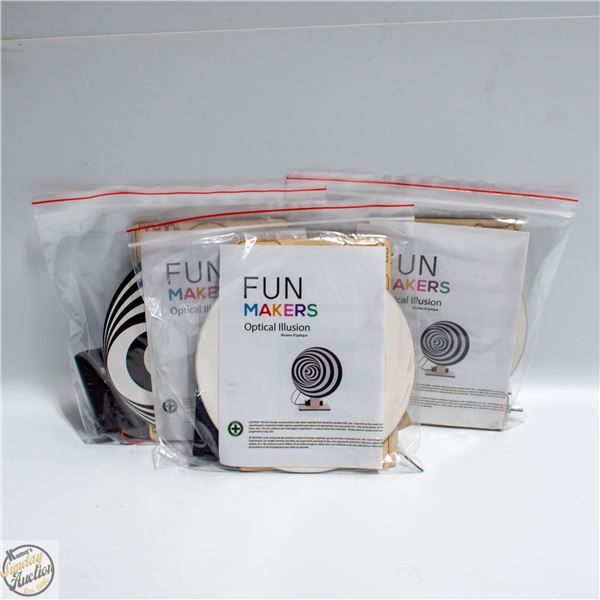 3 OPTICIAL ILLUSIONS WOODEN CRAFT KITS W/TOOLS,