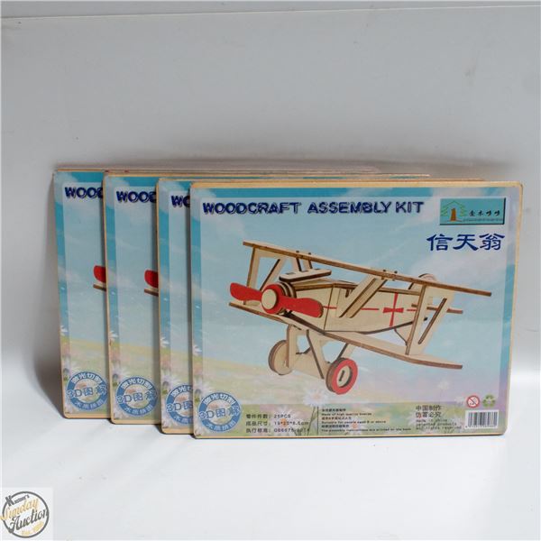 4 WOODCRAFT AIRPLANE ASSEMBLY KITS W/MOVING PARTS