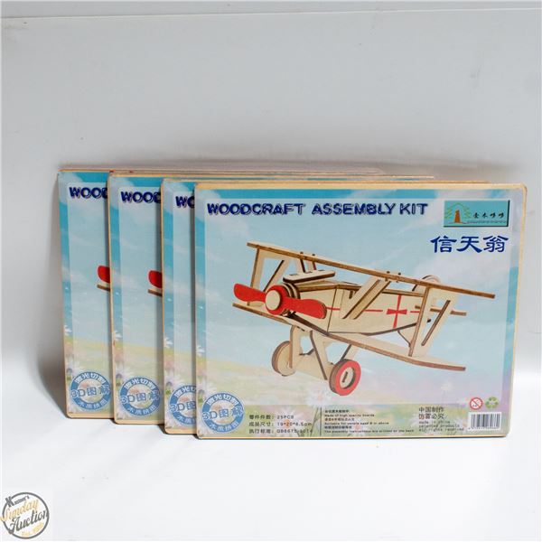 4 WOODCRAFT AIRPLANE ASSEMBLY KITS W/MOVING PARTS